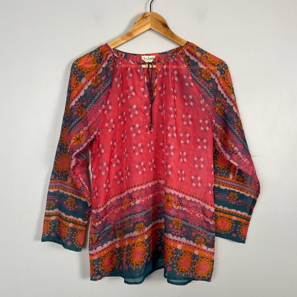 Live Happy Natural life sheer small Pink & Multicolored Bohemian blouse